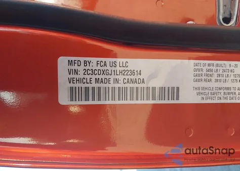 2020 Dodge Charger Scat Pack Rwd z USA, uszkodzony, nr VIN 2C3CDXGJ1LH223614